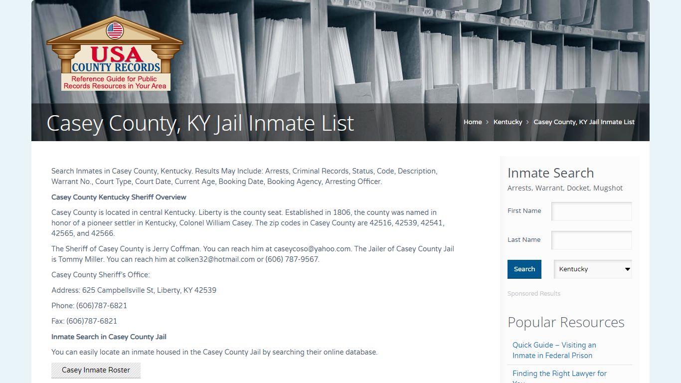 Casey County, KY Jail Inmate List | Name Search